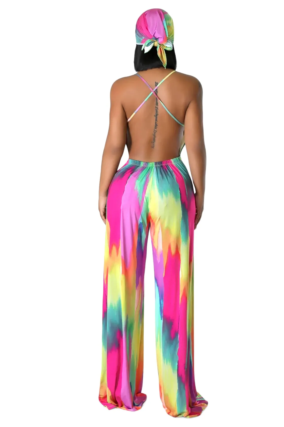 Abstract Paint Pattern  Jumpsuit with Criss Cross Back