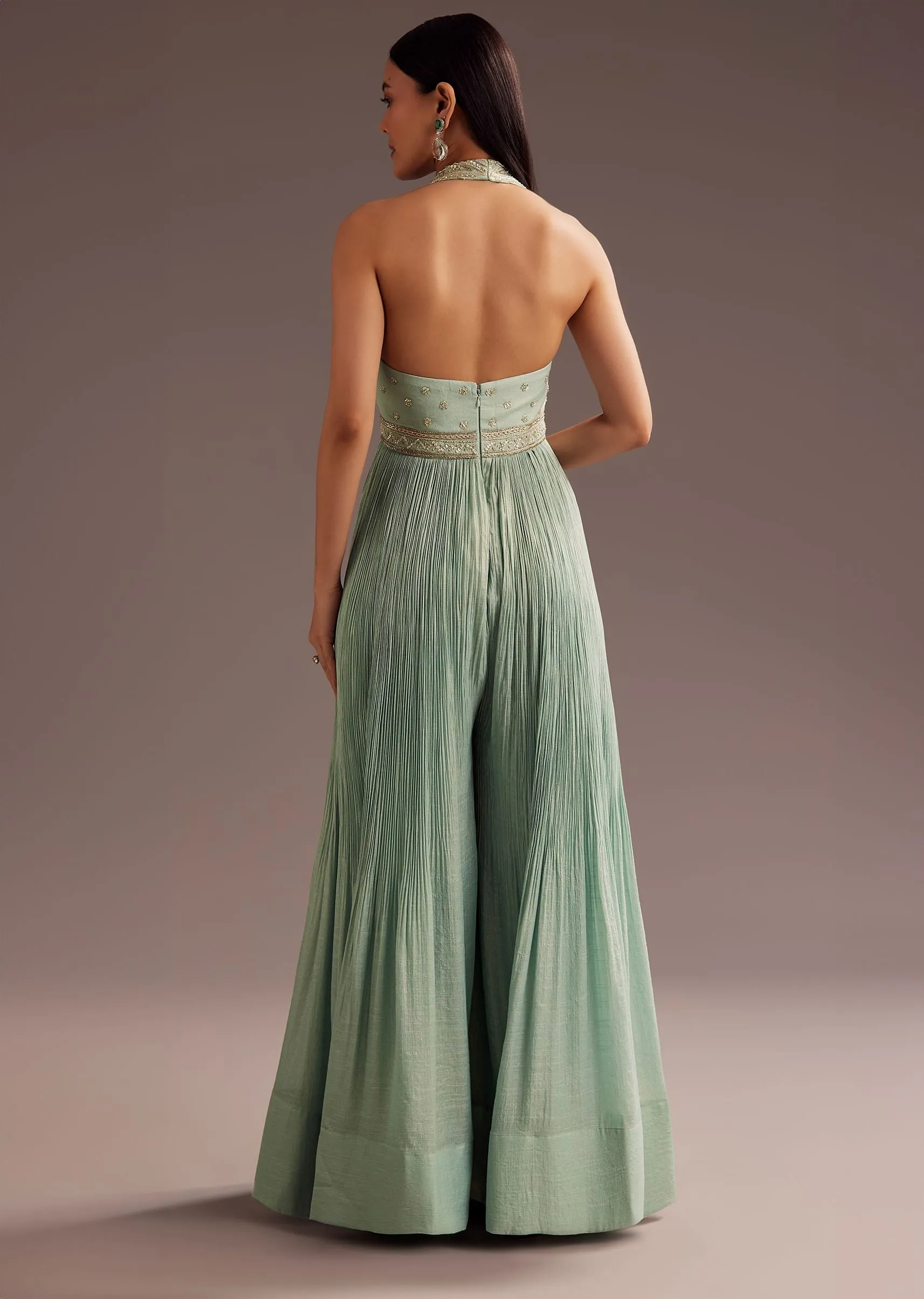 Aqua Blue Cut Dana Indowestern Jumpsuit