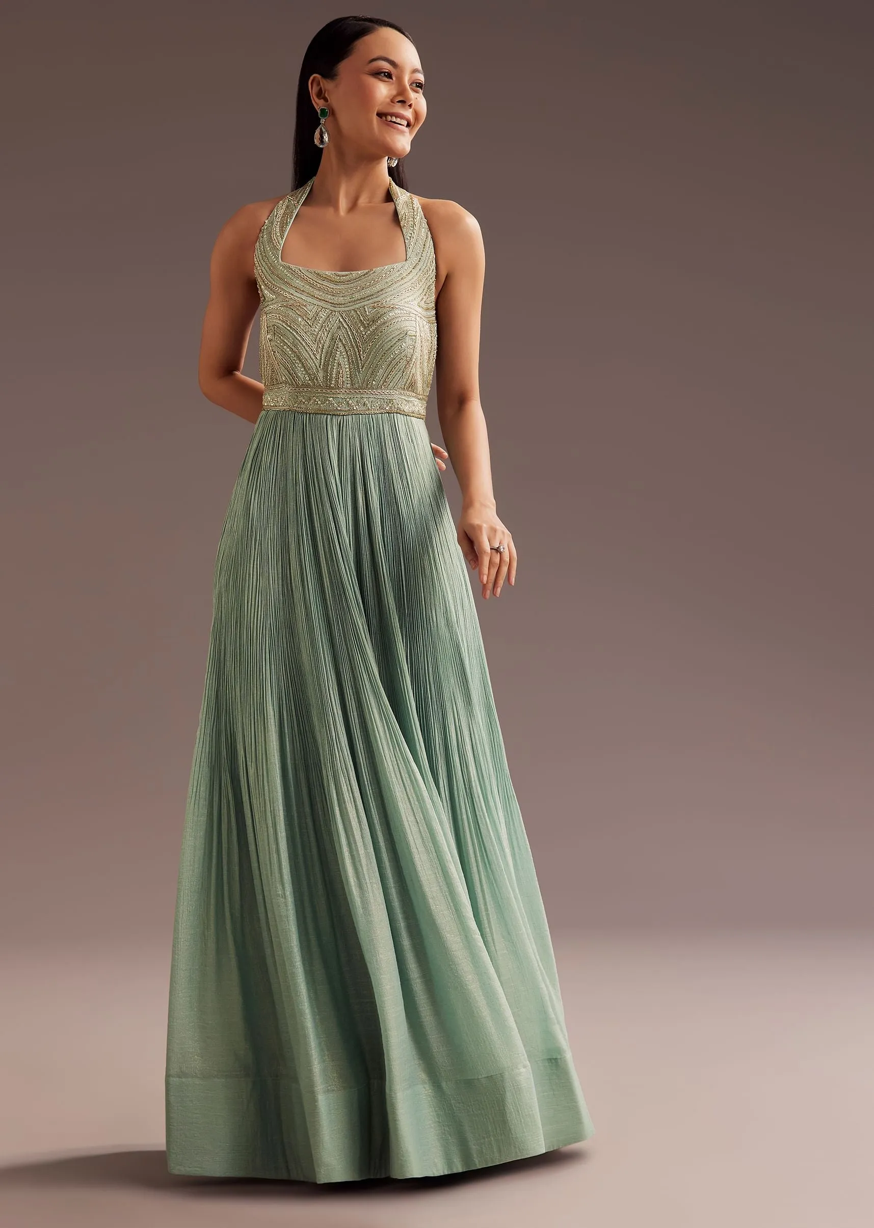 Aqua Blue Cut Dana Indowestern Jumpsuit