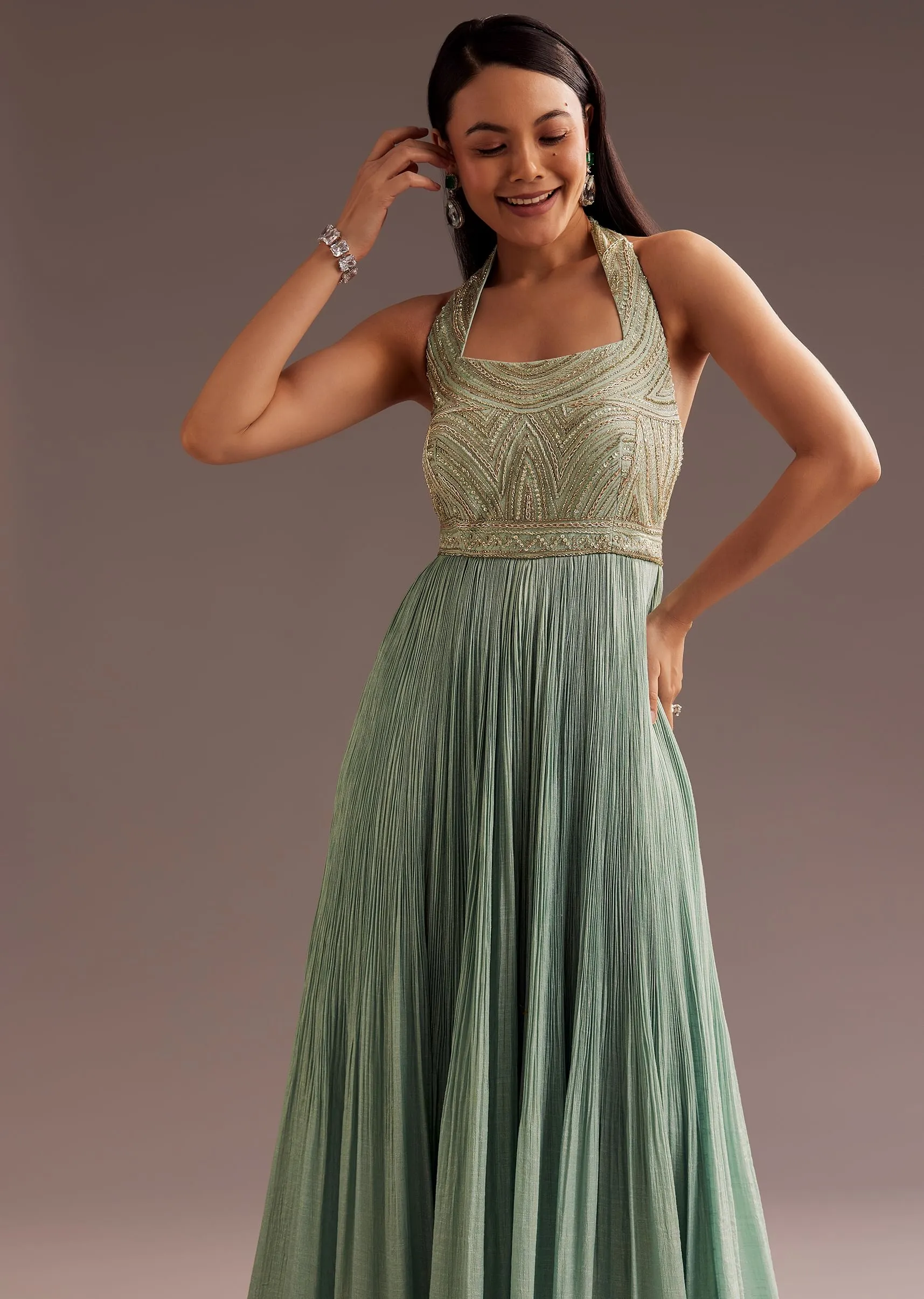 Aqua Blue Cut Dana Indowestern Jumpsuit