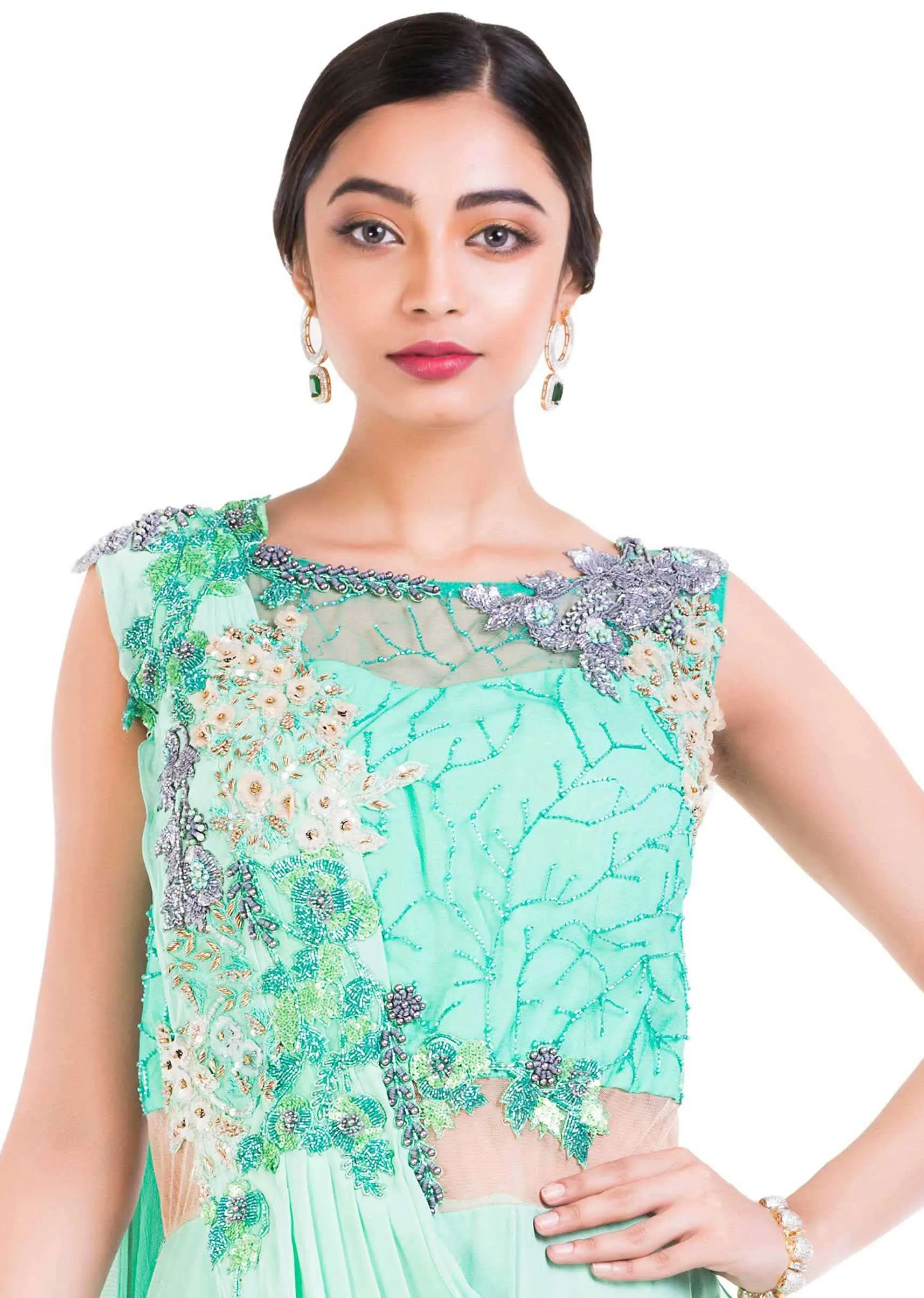 Aquamarine Draped Jumpsuit Saree