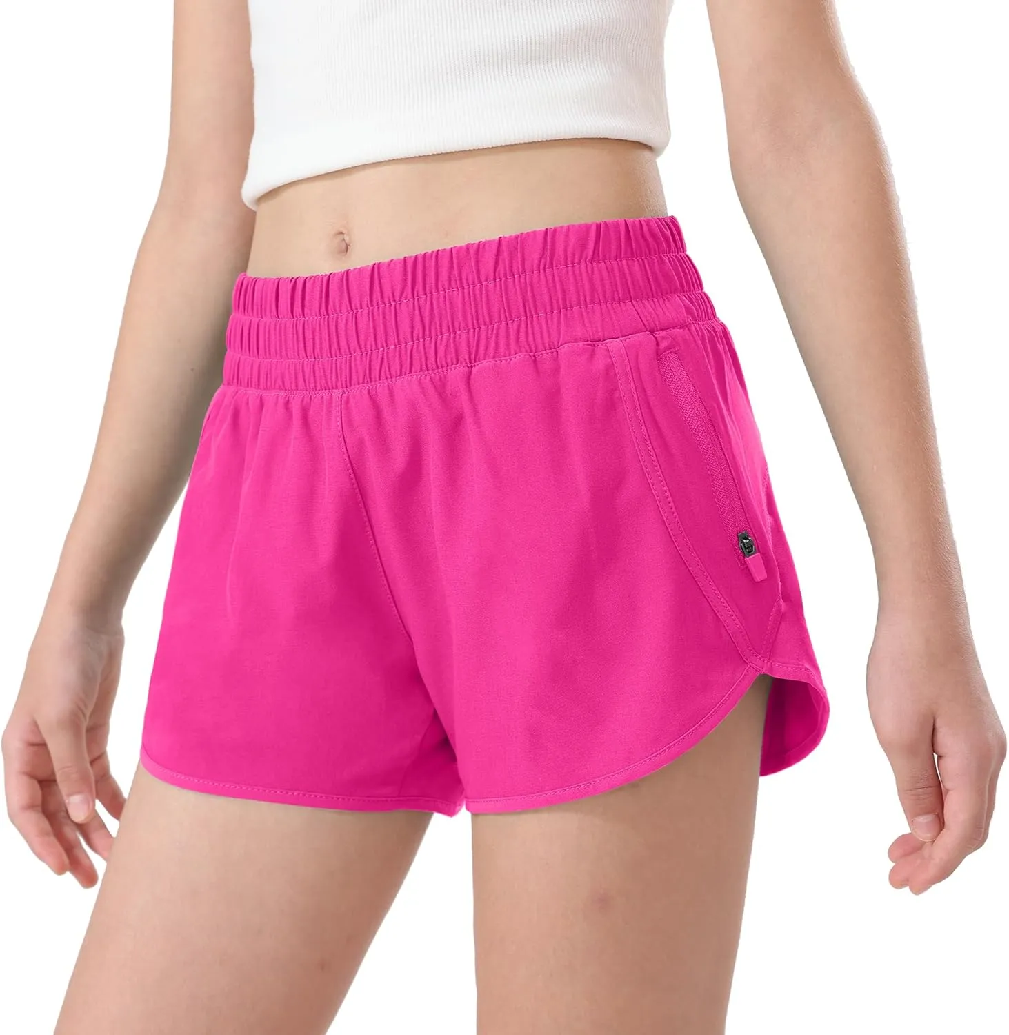 Aurefin Girls Athletic Shorts, Teen Kids Quick Dry Running Shorts with Zip Pocket Lightweight Track Workout Active shorts