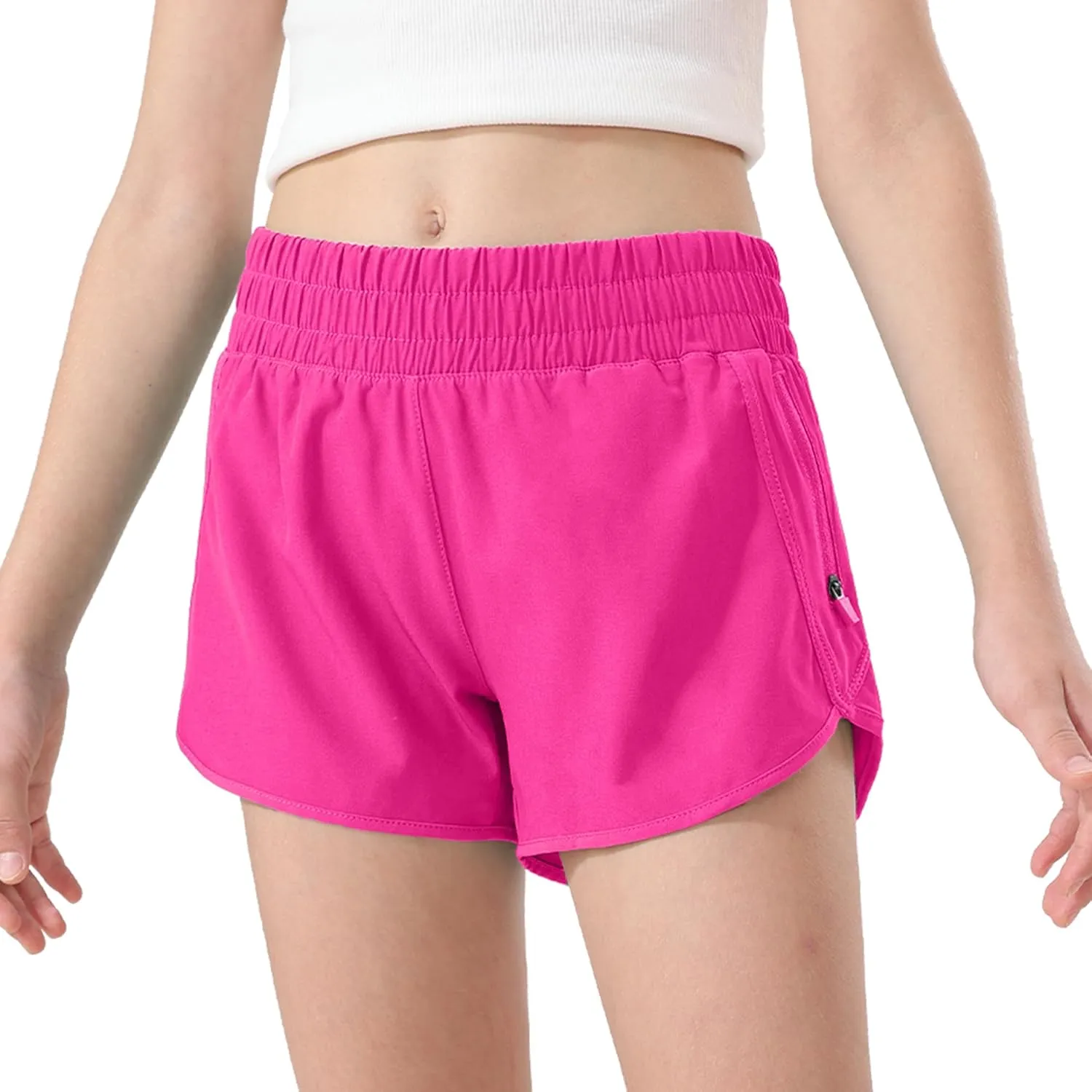 Aurefin Girls Athletic Shorts, Teen Kids Quick Dry Running Shorts with Zip Pocket Lightweight Track Workout Active shorts