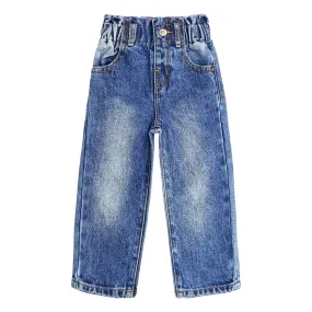 Baby Girls Boys Jeans, 12M-5T Little Kids Ribbed Waist With D-rings Denim Pants