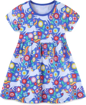 BeiVSlley Baby Girls Cotton Dress - Short Sleeve Toddler Summer Dresses, Kids Comfy Twirl A-Line Sundress for 2-7T