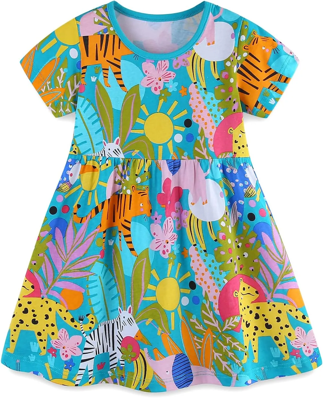 BeiVSlley Baby Girls Cotton Dress - Short Sleeve Toddler Summer Dresses, Kids Comfy Twirl A-Line Sundress for 2-7T