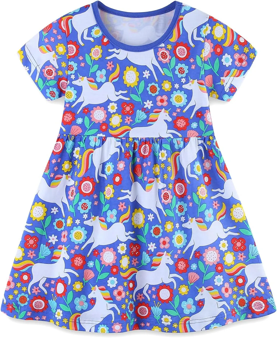 BeiVSlley Baby Girls Cotton Dress - Short Sleeve Toddler Summer Dresses, Kids Comfy Twirl A-Line Sundress for 2-7T