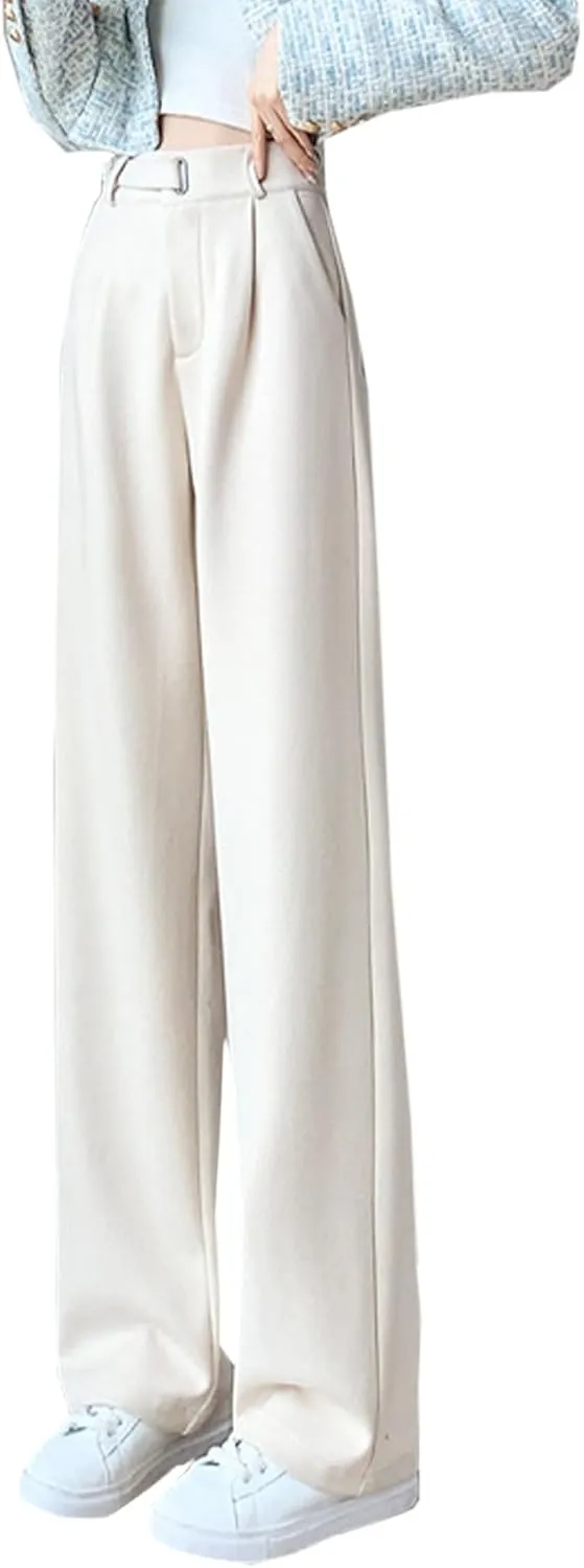 Betusline Womens Winter Wide Leg Dress Pants Work Thermal Warm Trousers, X-Small-XX-Large