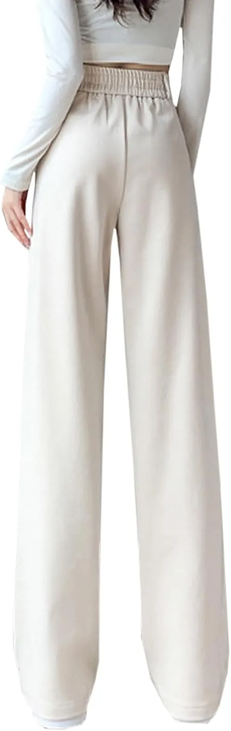 Betusline Womens Winter Wide Leg Dress Pants Work Thermal Warm Trousers, X-Small-XX-Large