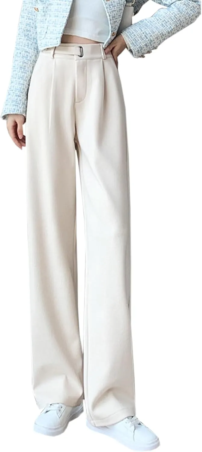 Betusline Womens Winter Wide Leg Dress Pants Work Thermal Warm Trousers, X-Small-XX-Large