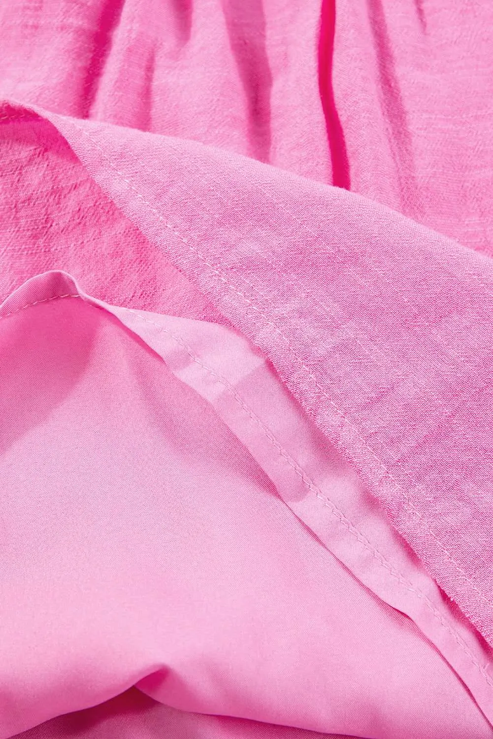 Bright Pink Frill V Neck Splicing Pleated Blouse - Chic Style