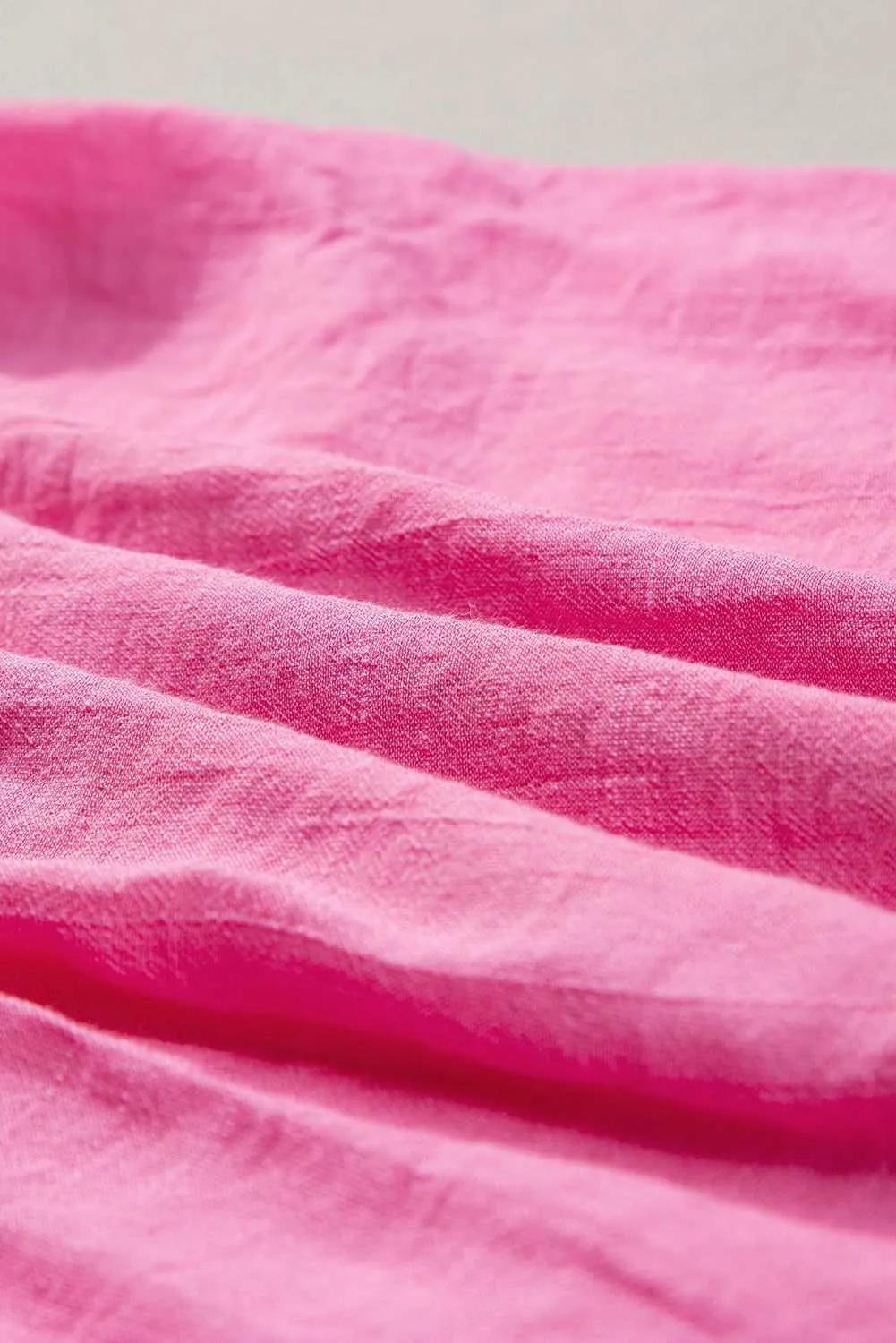 Bright Pink Frill V Neck Splicing Pleated Blouse - Chic Style