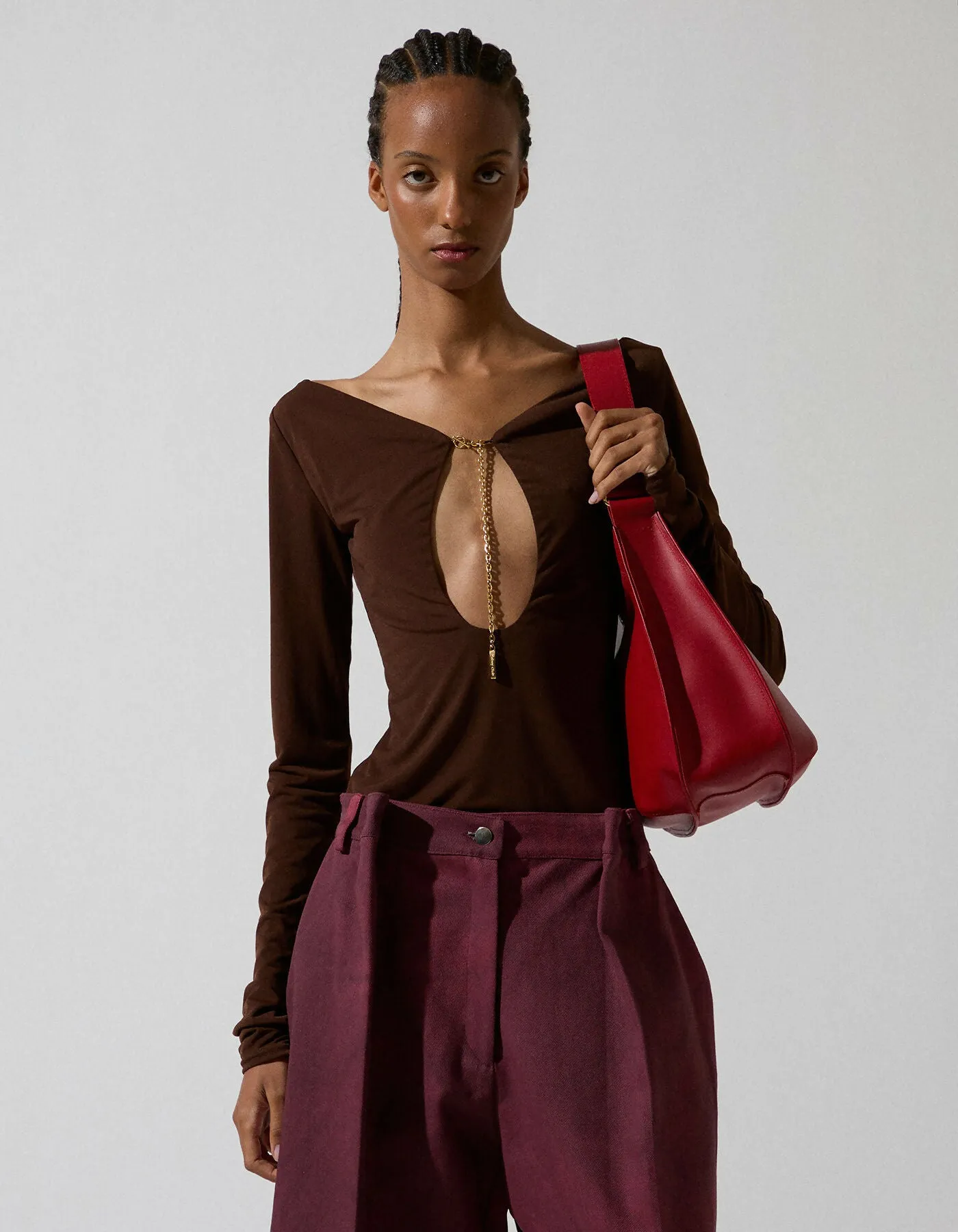 Brown Blouse With Chain Detail
