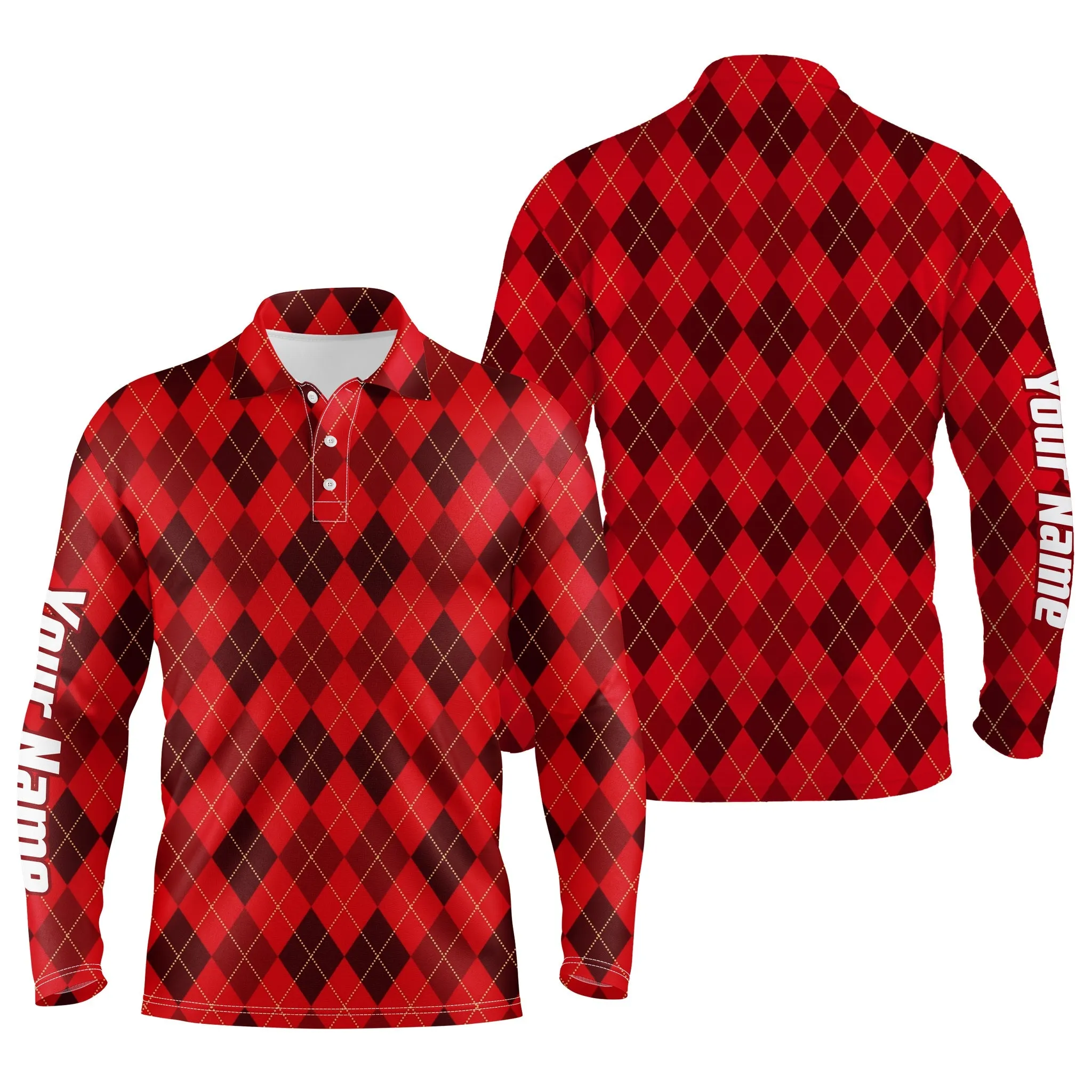 Christmas plaid Argyle Pattern - Funny Christmas Men's Golf Polo Custom Name shirt