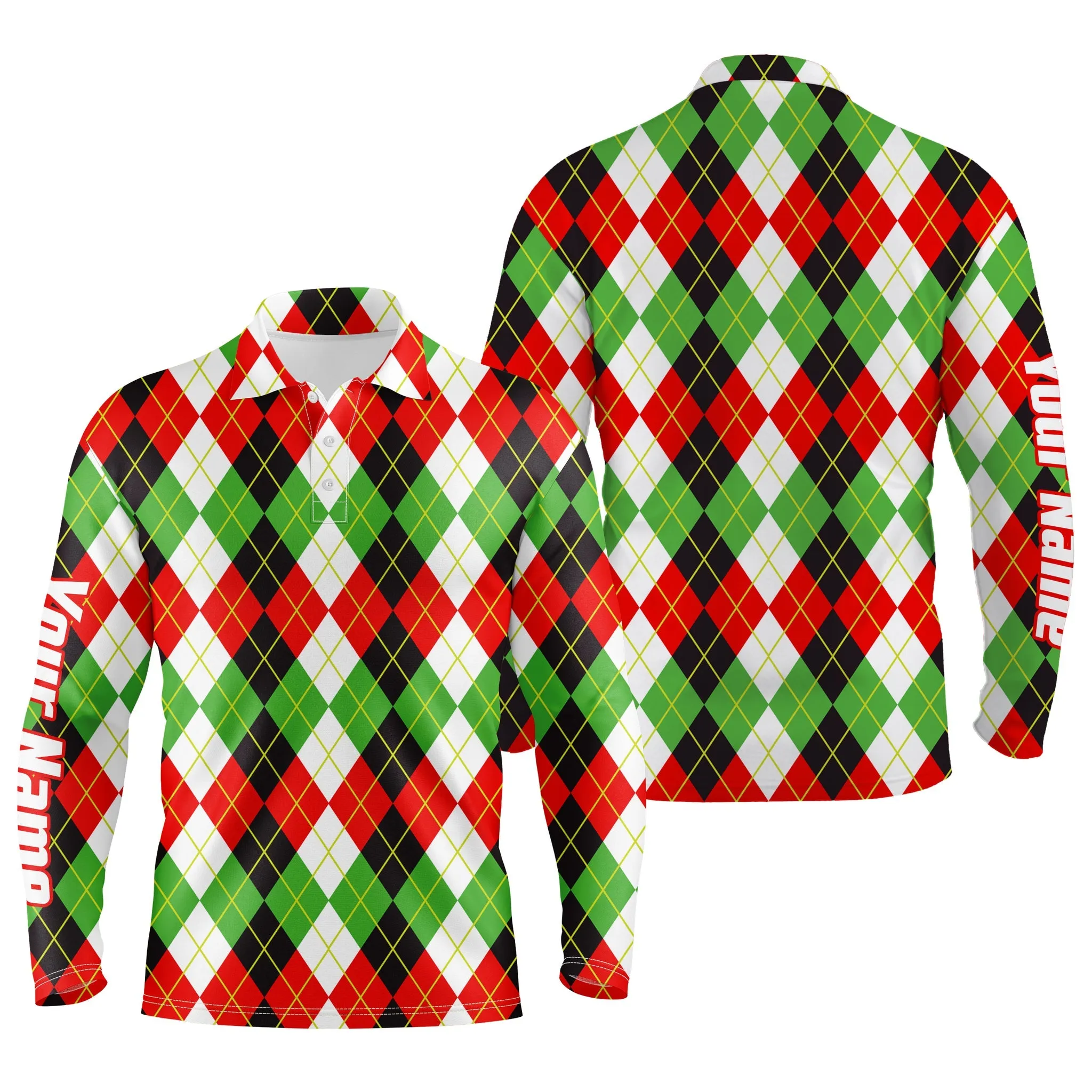 Christmas plaid Argyle Pattern - Funny Christmas Men's Golf Polo Custom Name shirt