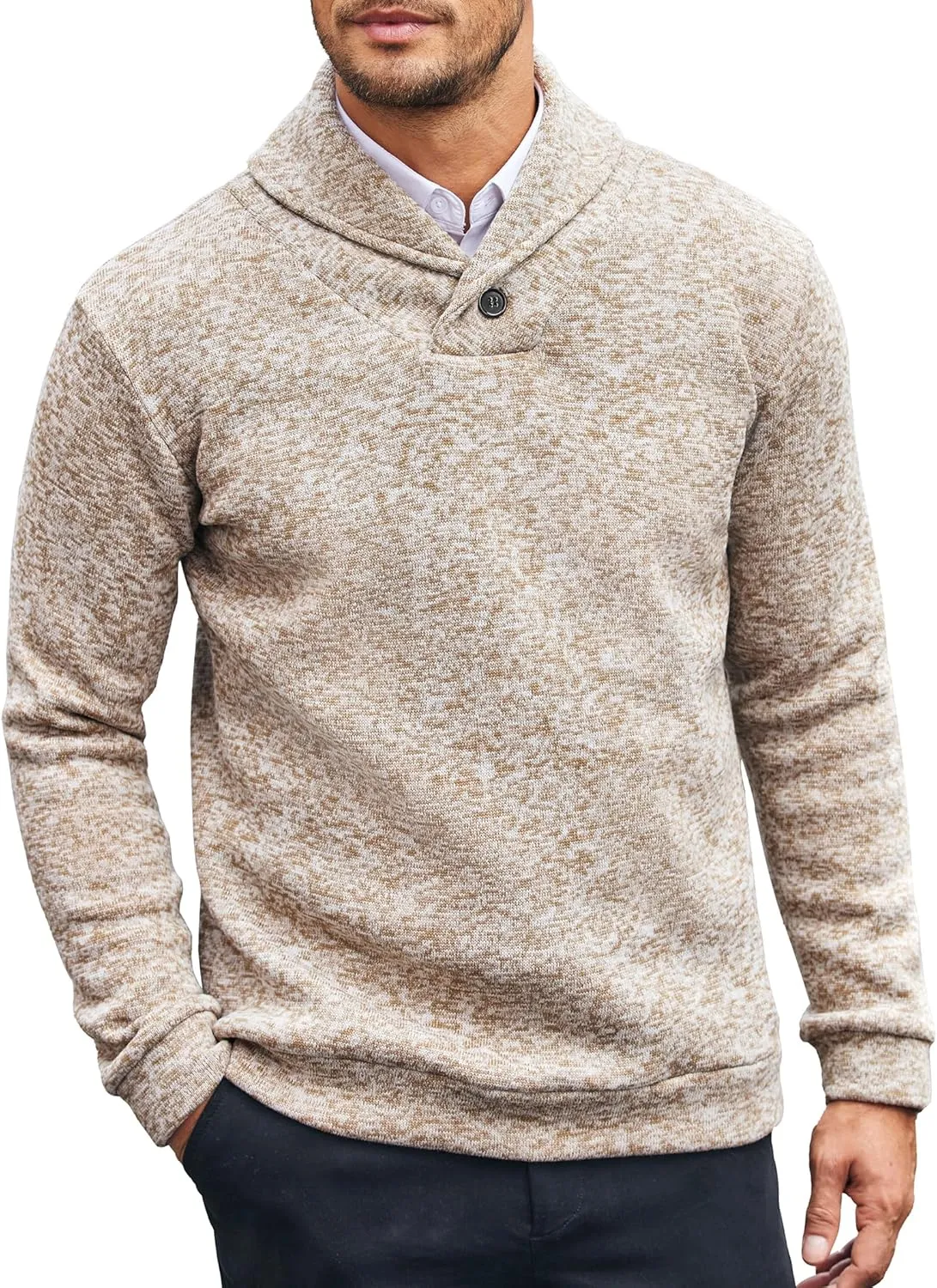 COOFANDY Men Dress Sweater Shawl Collar Sweatshirt Fashion Light Fleece Sweatshirt Dark Blue
