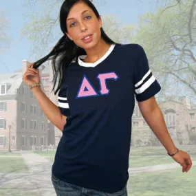 Delta Gamma V-Neck Jersey with Striped Sleeves - 360 - TWILL