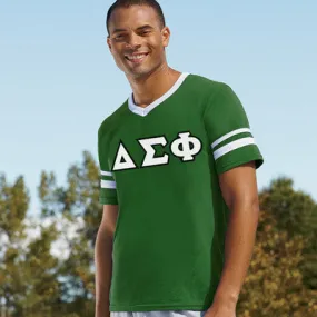 Delta Sigma Phi V-Neck Jersey with Striped Sleeves - 360 - TWILL