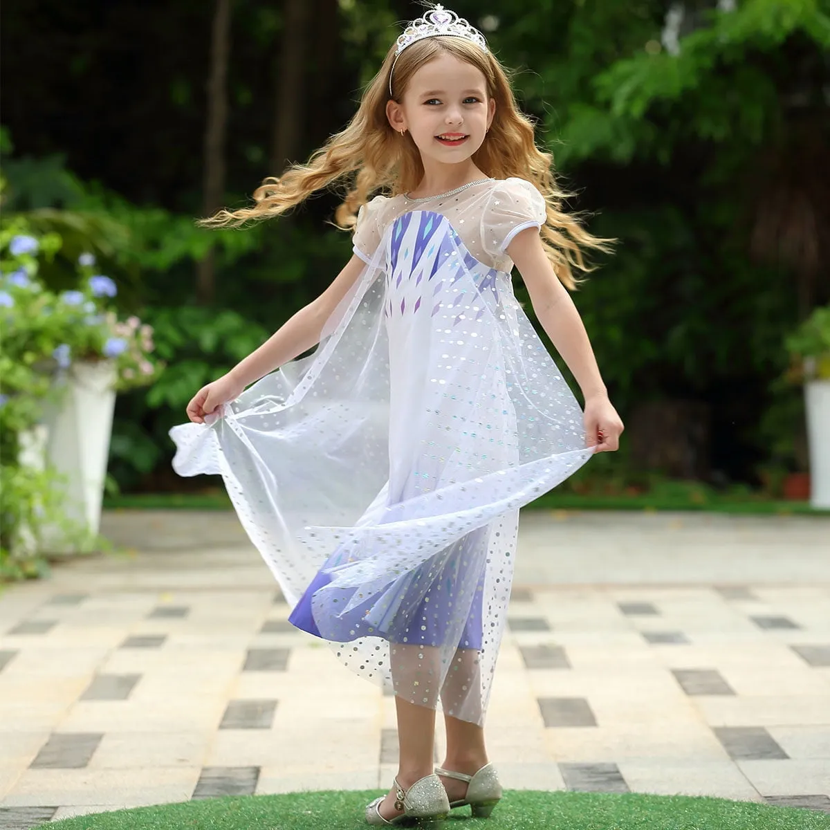 Elsa Dress Princess Costume for Girls Frozen 2 Sequin Cosplay Party Dress up with Accessories