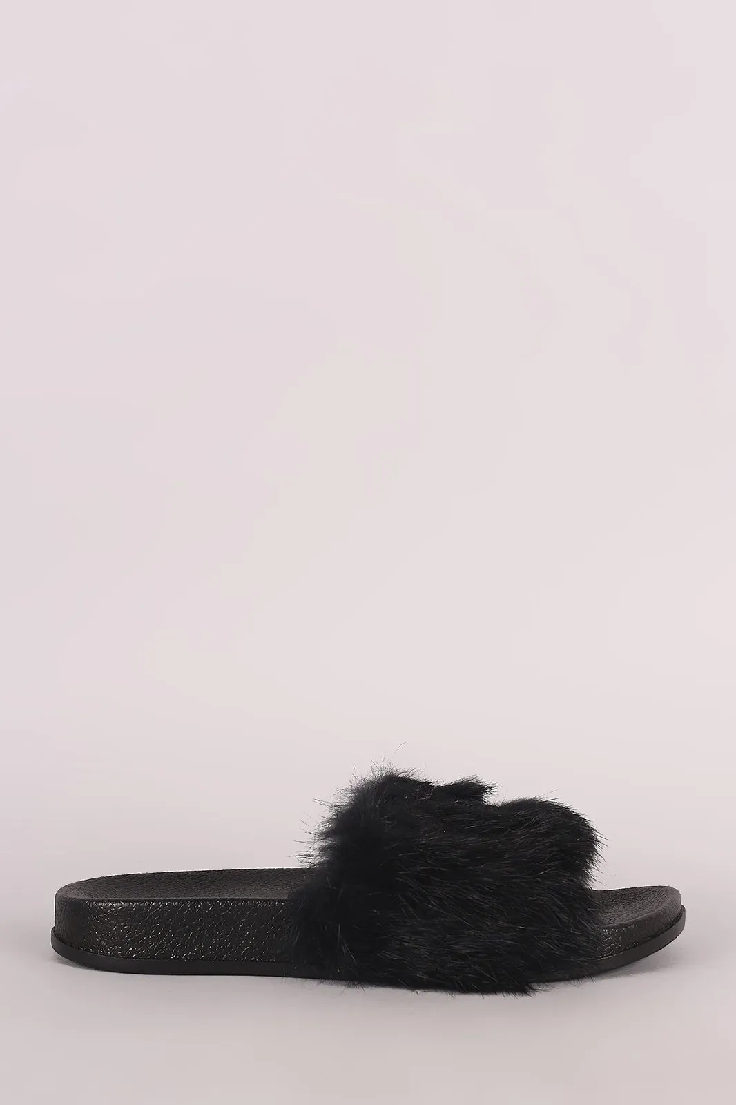 Embroidered Yes No Faux Fur Slide Sandal