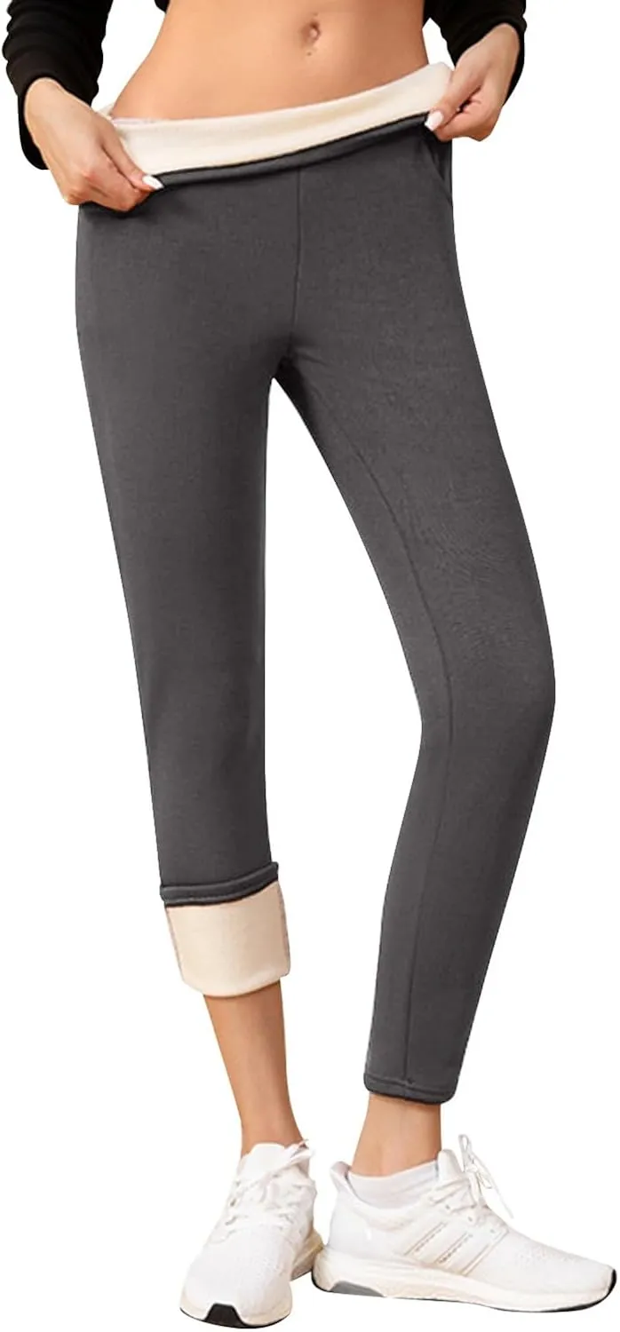 Fleece Lined Leggings Women with Pockets Warm Thick High Waisted Thermal Leggings Soft Wool Leggings Cold Weather