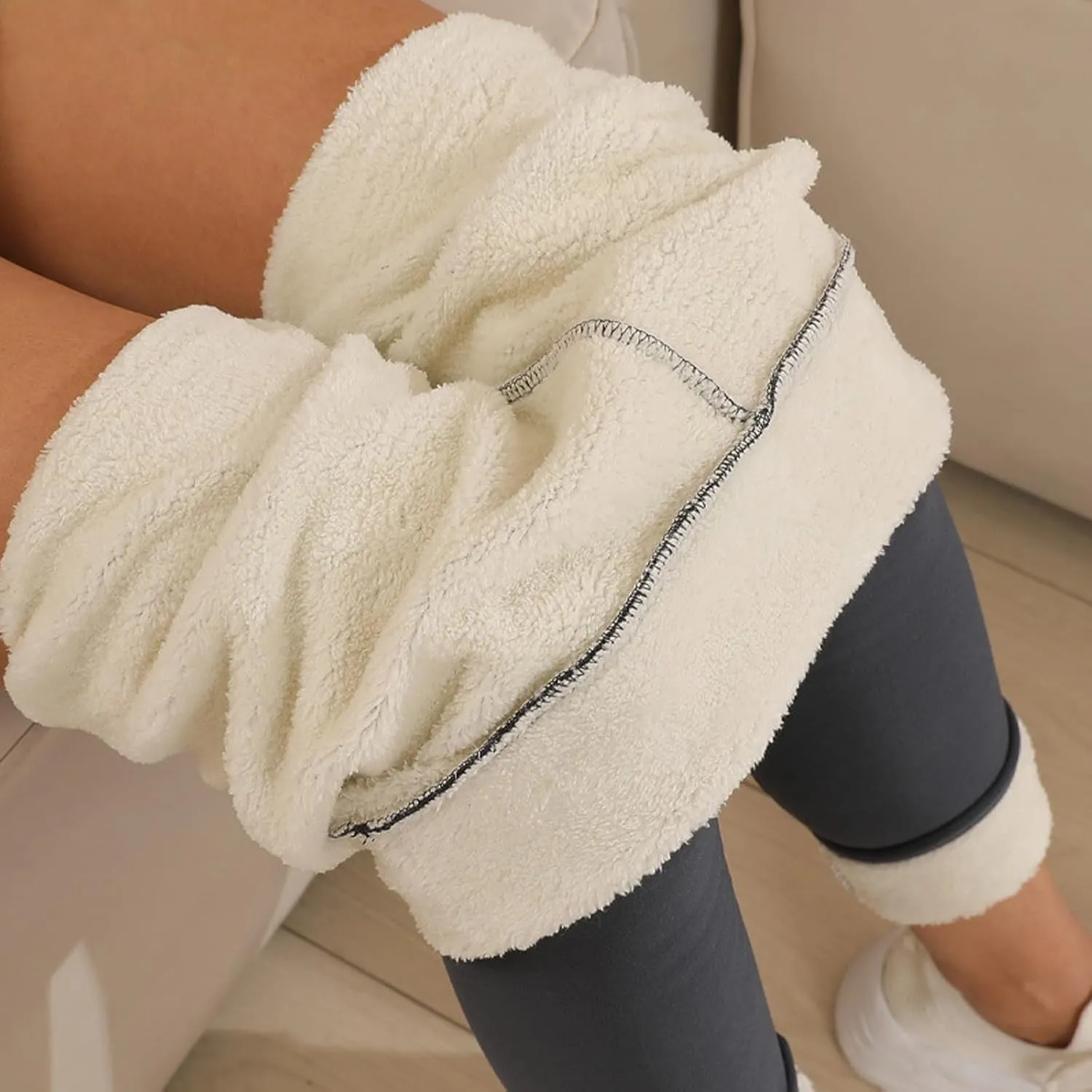 Fleece Lined Leggings Women with Pockets Warm Thick High Waisted Thermal Leggings Soft Wool Leggings Cold Weather