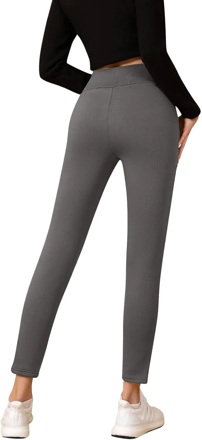 Fleece Lined Leggings Women with Pockets Warm Thick High Waisted Thermal Leggings Soft Wool Leggings Cold Weather