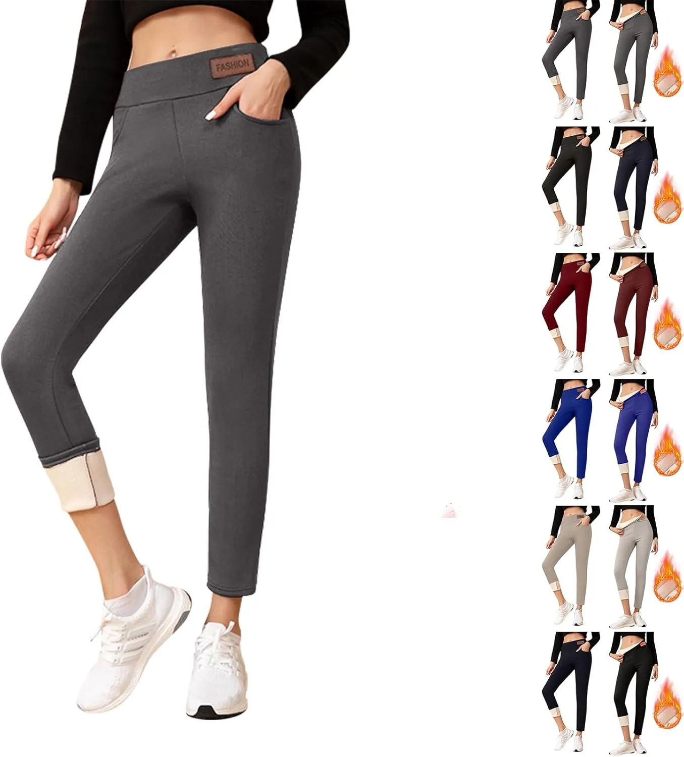 Fleece Lined Leggings Women with Pockets Warm Thick High Waisted Thermal Leggings Soft Wool Leggings Cold Weather