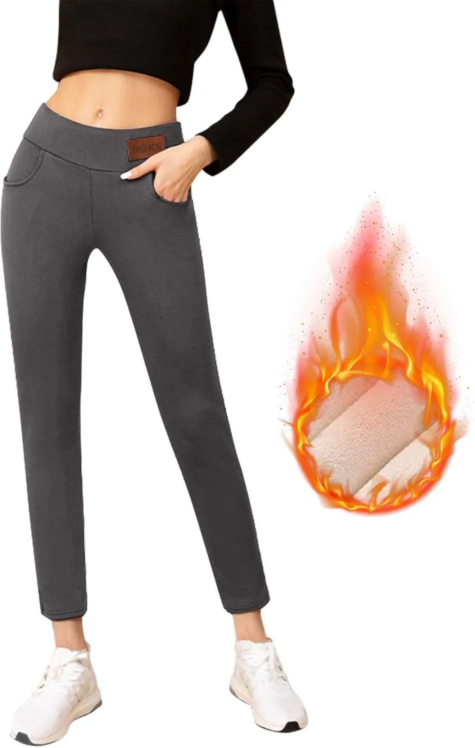 Fleece Lined Leggings Women with Pockets Warm Thick High Waisted Thermal Leggings Soft Wool Leggings Cold Weather