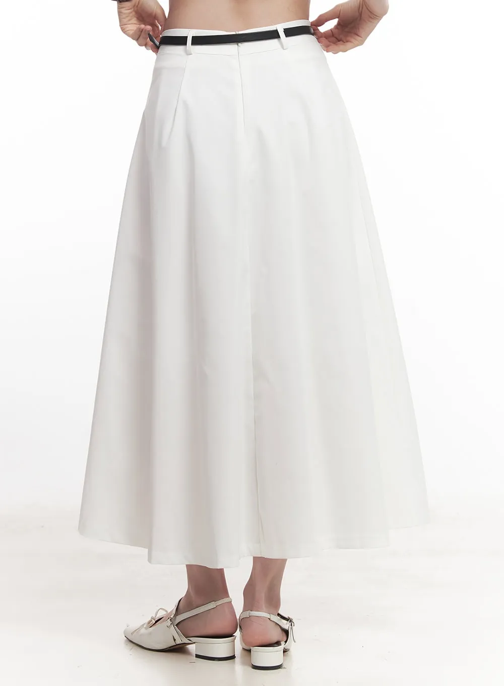 Flowy Pintuck Flare Maxi Skirt with Belt CA501