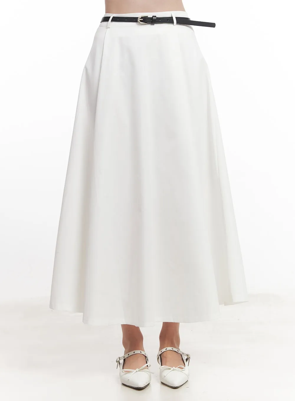Flowy Pintuck Flare Maxi Skirt with Belt CA501