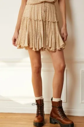 flowy tier mini skirt - printed taupe brown