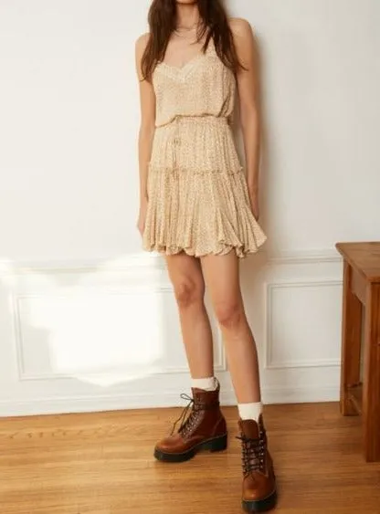 flowy tier mini skirt - printed taupe brown