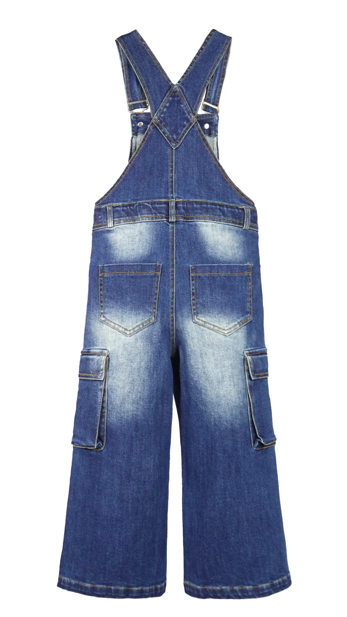 Girls Denim Overalls,Wide Leg Accordion Deep Heel Pockets Cargo Jeans Dungarees