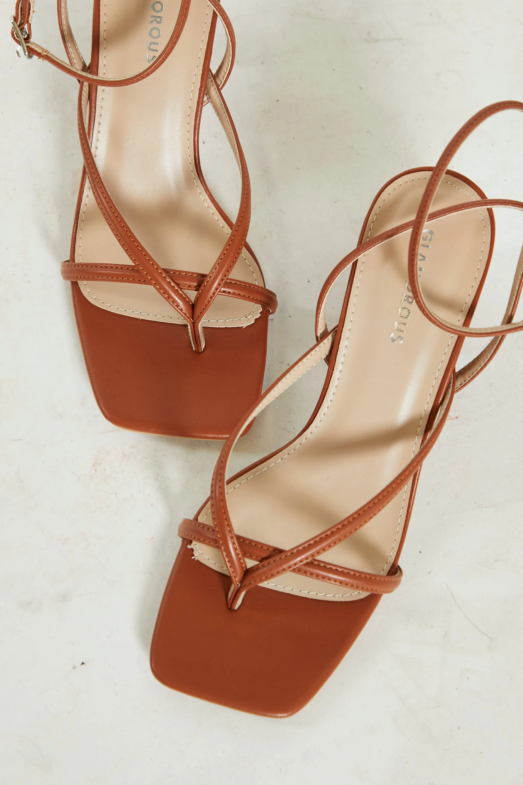 Glamorous Camel Strappy Block Heel Sandals