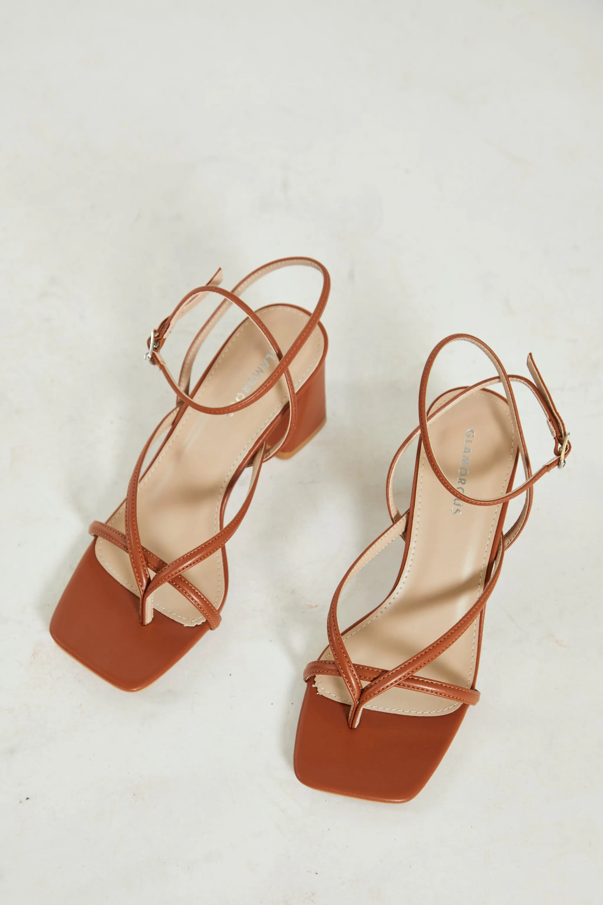 Glamorous Camel Strappy Block Heel Sandals