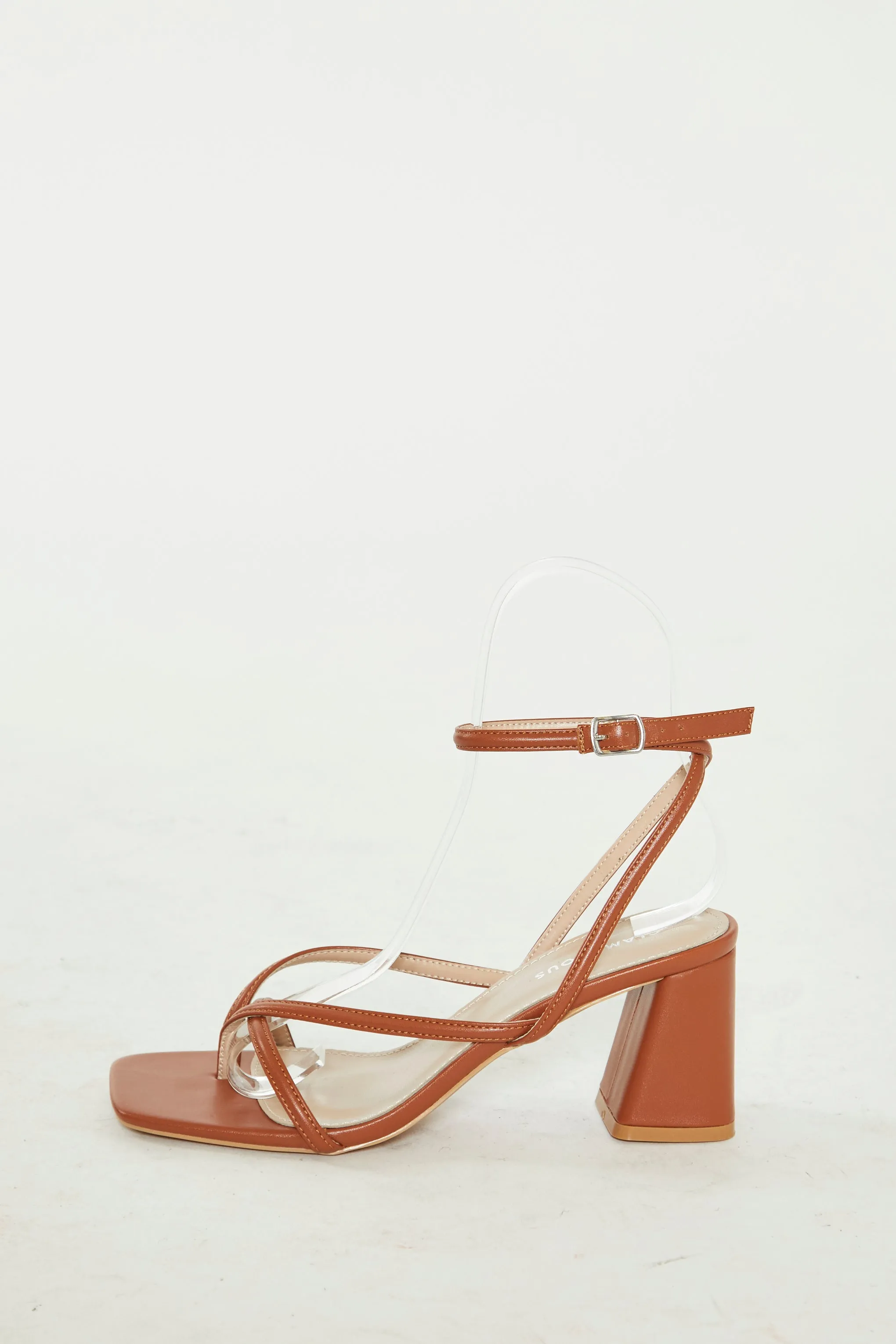Glamorous Camel Strappy Block Heel Sandals