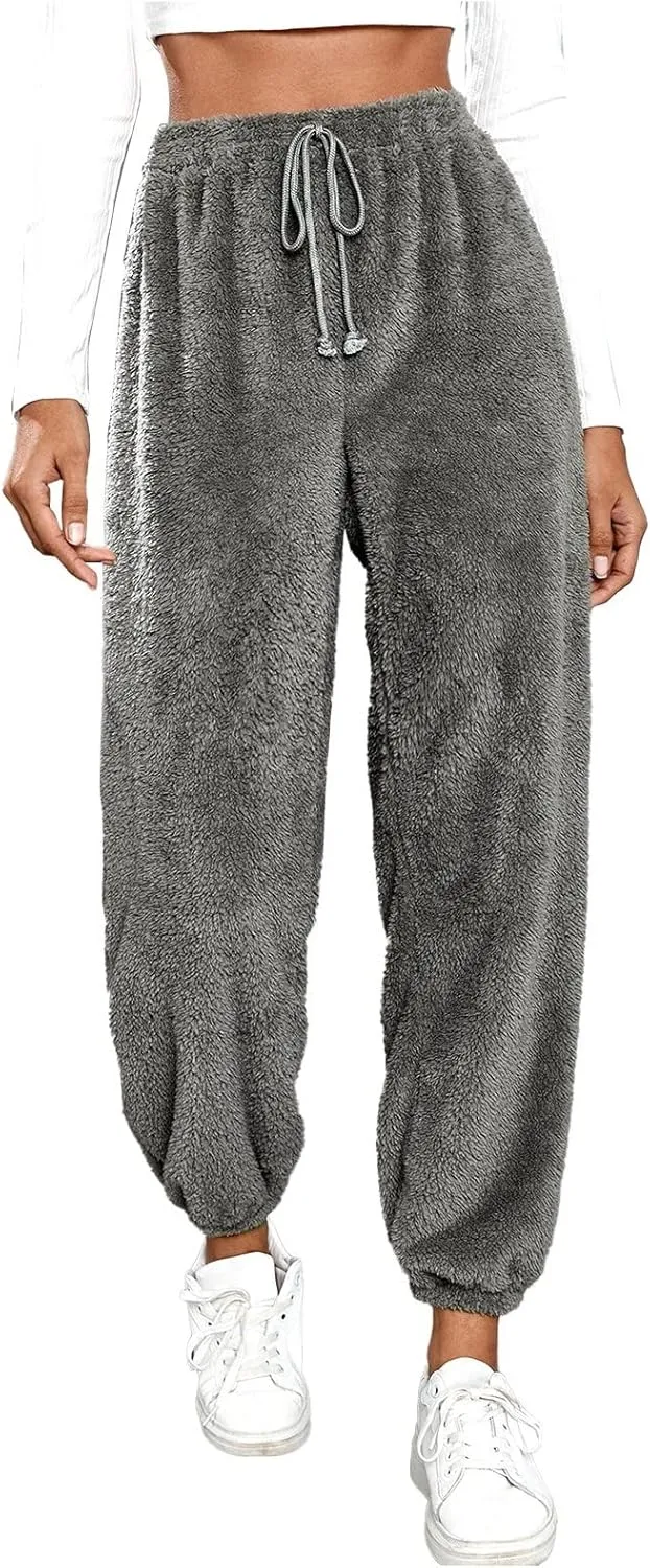GOKKILRW Womens Fuzzy Pajamas Loung Pants Winter Cozy Warm Soft Lounge Pjs Pants Soft Fleece Plush Pajama Bottoms Sleepwear