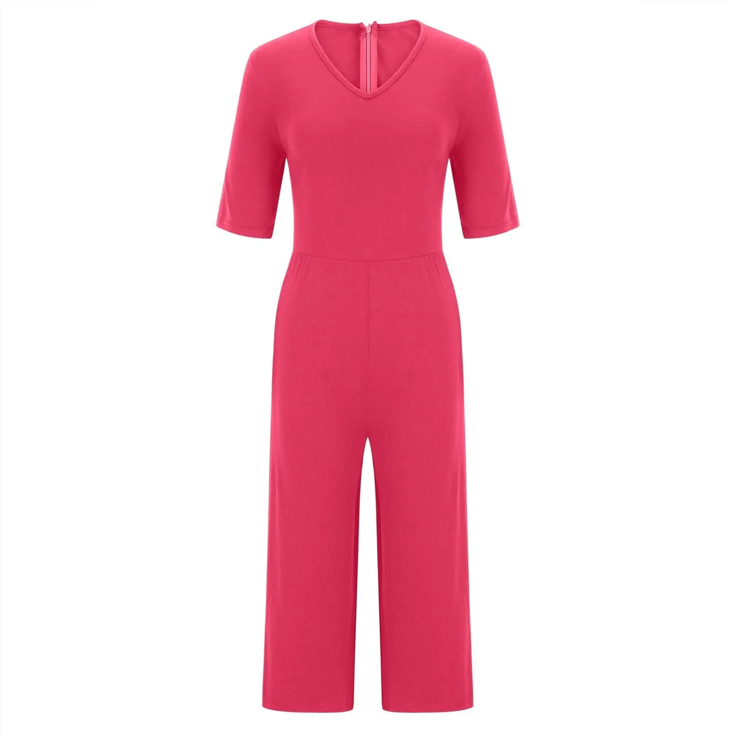 HGps8w Wide Leg Jumpsuits for Women Dressy Casual Half Sleeve V Neck Romper with Pockets Loose One Piece Outfits