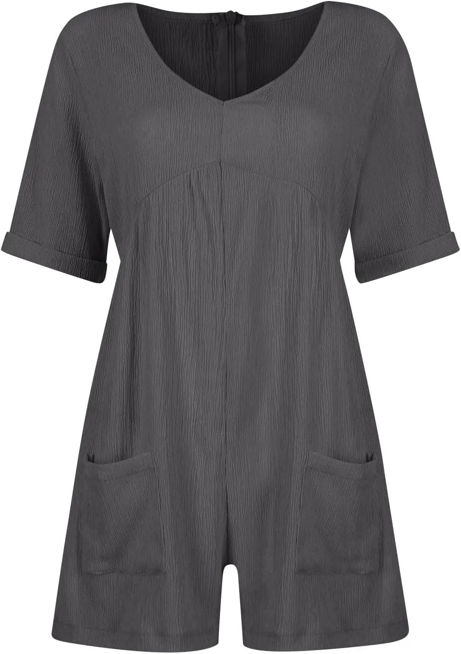 HGps8w Womens Cotton Linen Rompers Summer Short Sleeve V Neck Jumpsuit Casual Loose Overall Shorts Beach Outfits with Pockets