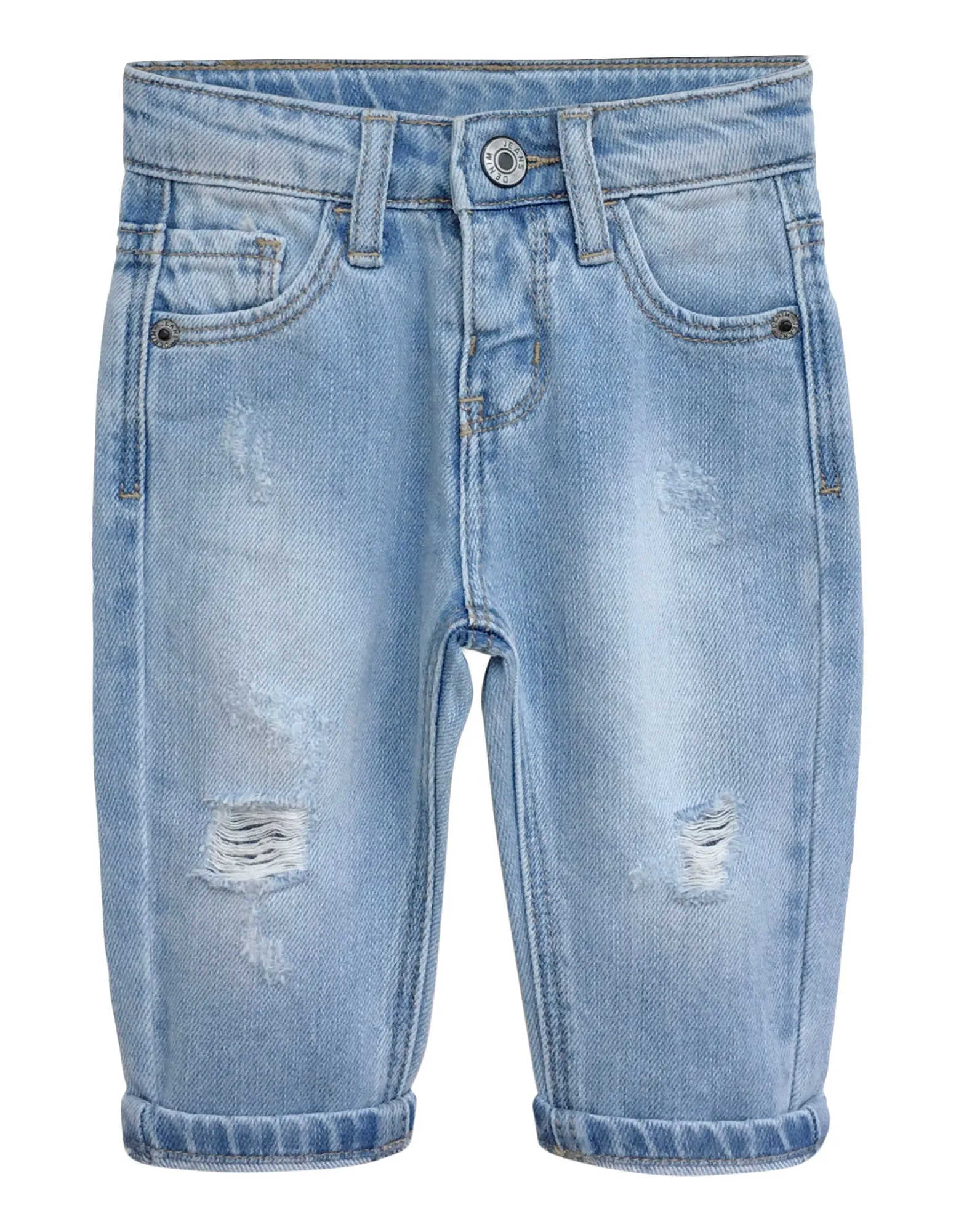 Infant Jeans,Baby Toddler Elastic Band Inside with D-ring Simple Design Distressed Soft Denim Pants