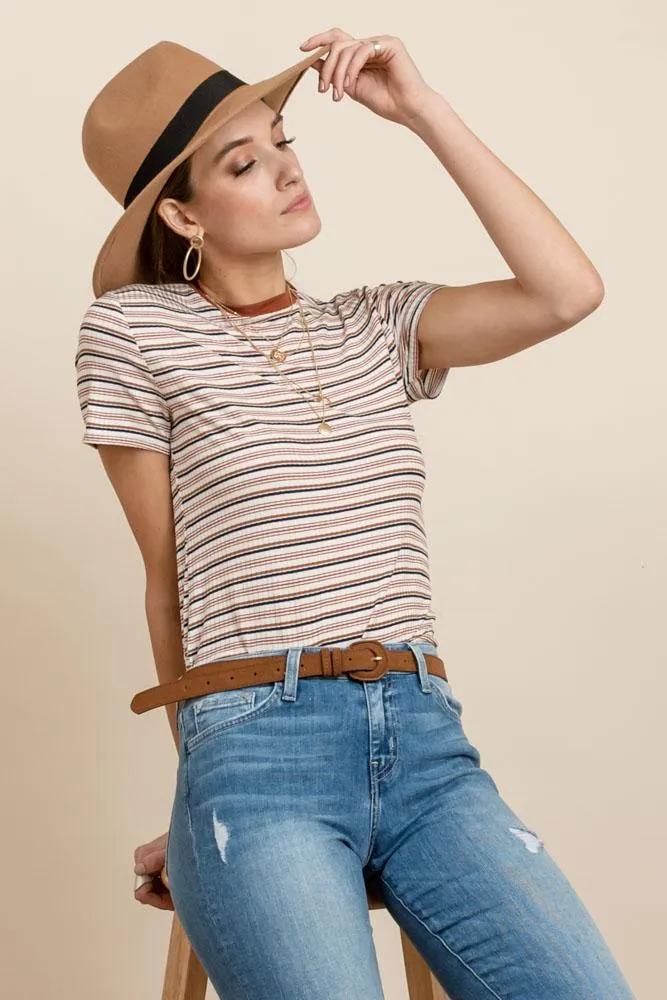 Jennifer Striped Tee in Camel