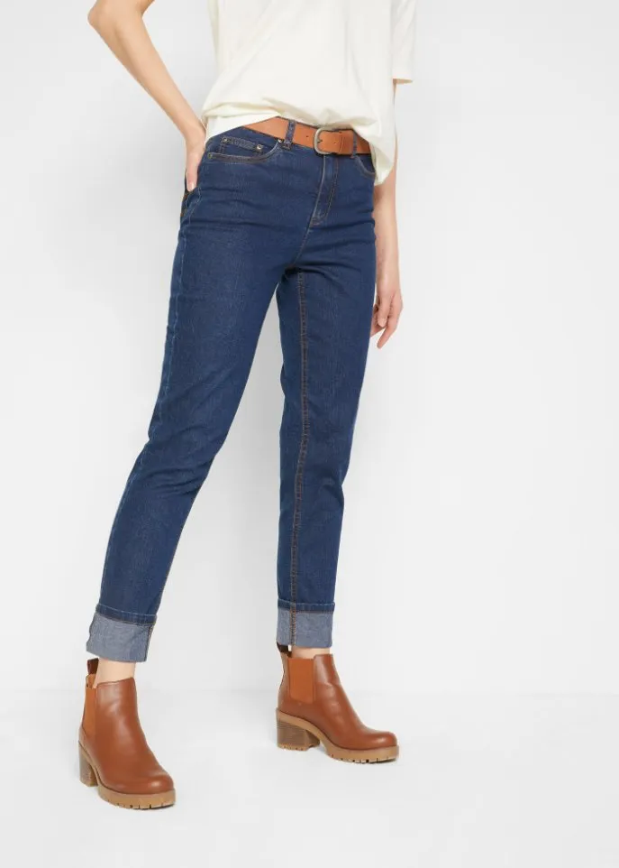 John Baner Jeanswear Ultra Soft Ankleless Boyfriend Jeans, Blue