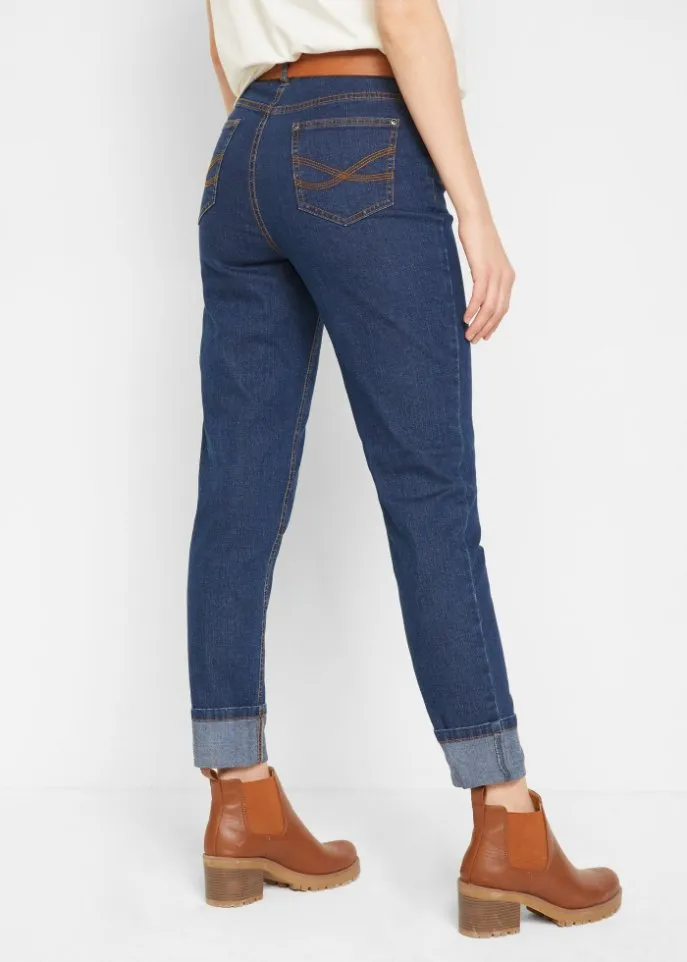 John Baner Jeanswear Ultra Soft Ankleless Boyfriend Jeans, Blue
