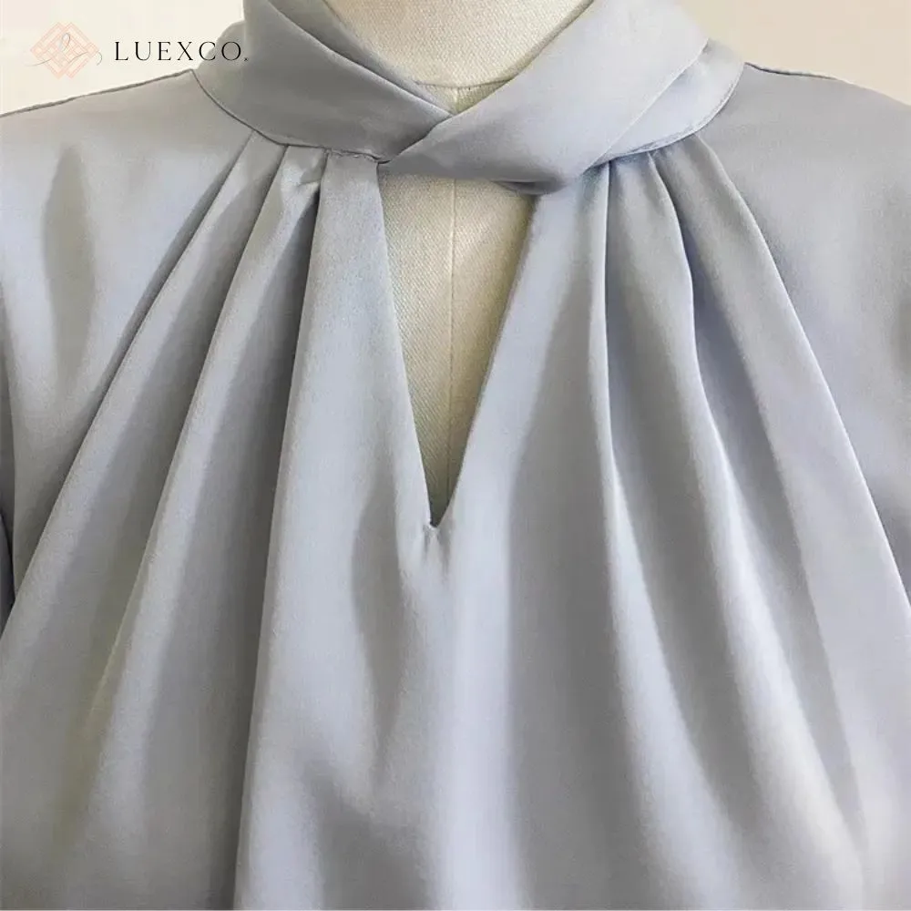 Luexco Prim Chic French Satin Long Sleeved Top