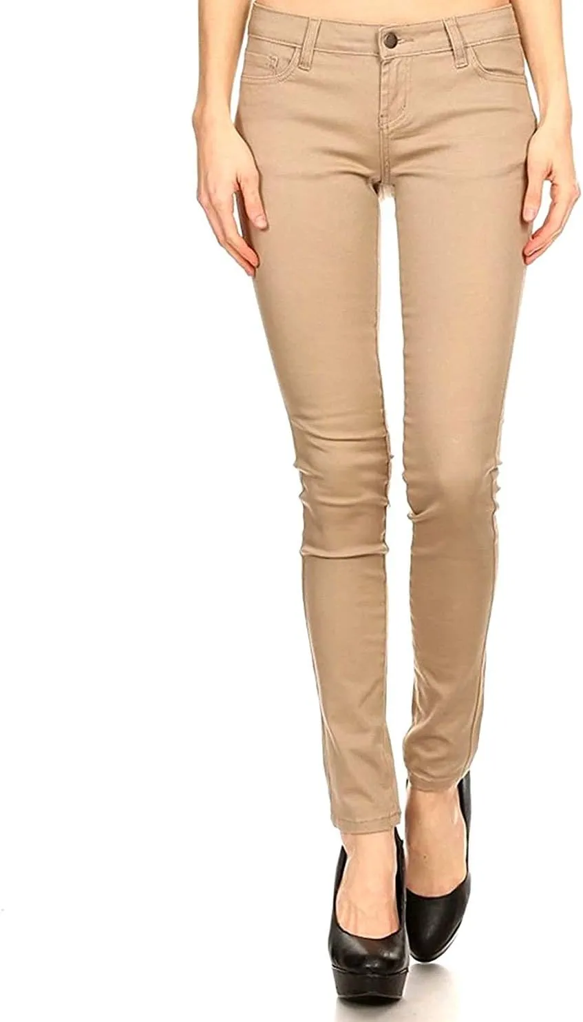 Masoi 1826 Color Series Junior's Women's Skinny Jeans Stretch Soft Cotton Pants (13, Khaki)