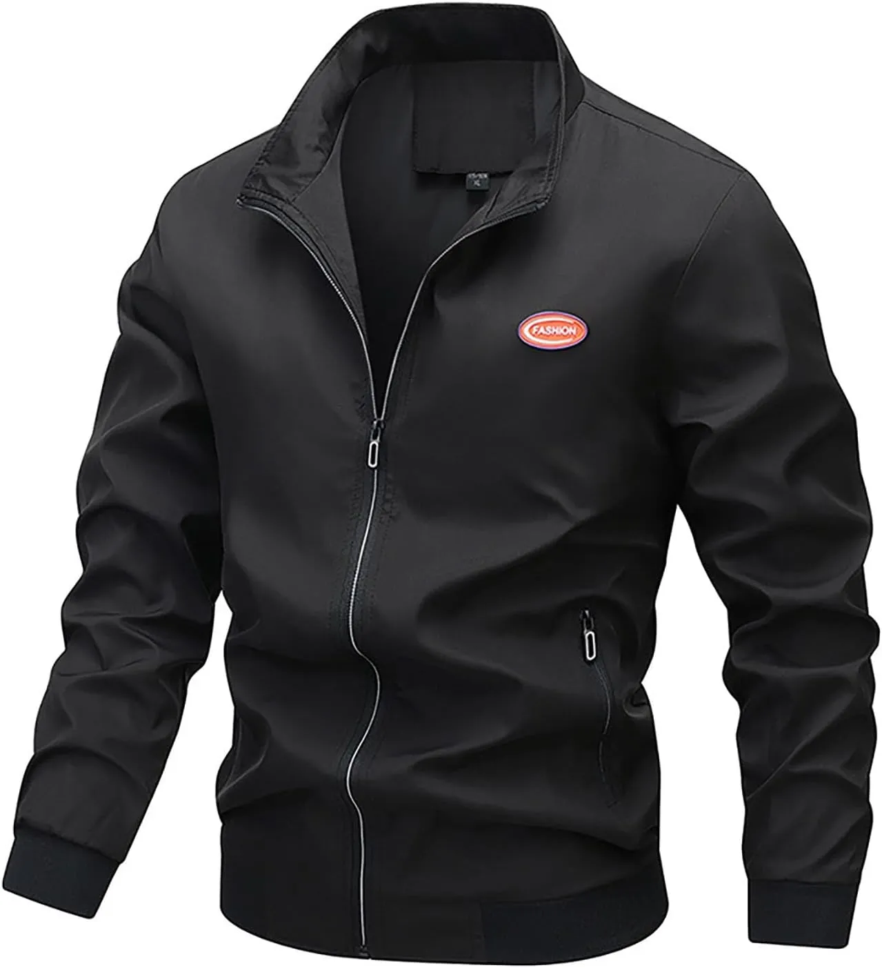 Men Light Bomber Jacket Oversize Softshell Full Zip Stand Collar Windproof Coats Hiking Travel Outwear with Pockets