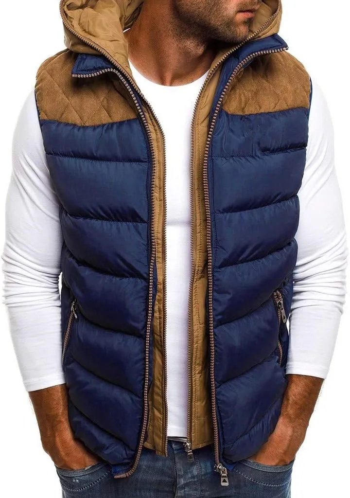 Men's Hooded Puffer Vest Sleeveless Zip Up Padded Jackets Coat Light Quilted Gilet Plus Size Cropped Puffer Vest
