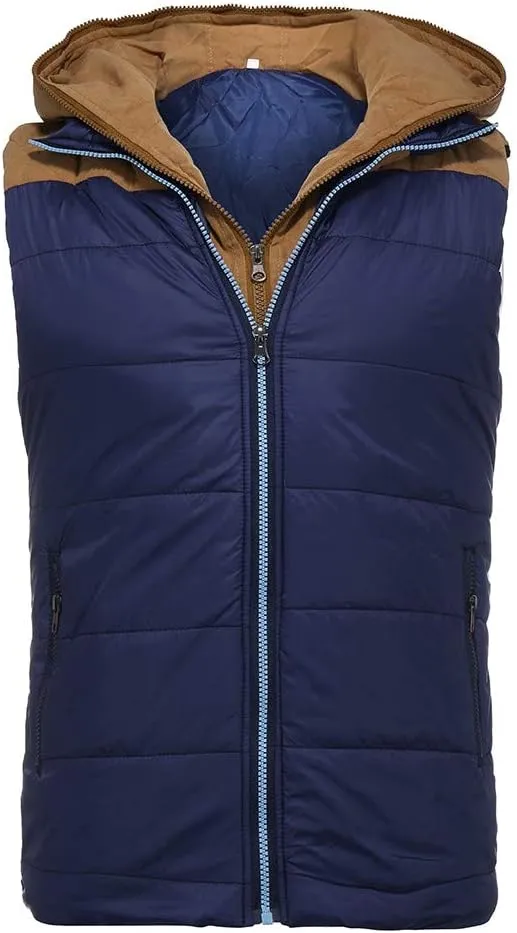 Men's Hooded Puffer Vest Sleeveless Zip Up Padded Jackets Coat Light Quilted Gilet Plus Size Cropped Puffer Vest