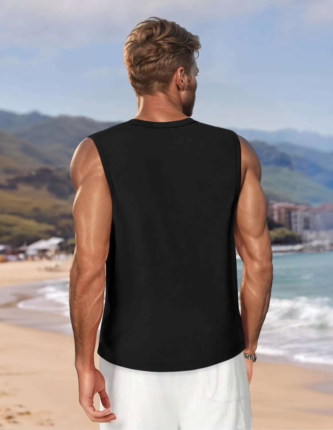 Mens Tank Top Men Graphic Shirts Letter Graphic Print Sleeveless V Neck Top Tank Tops Workout Muscle Tank Top